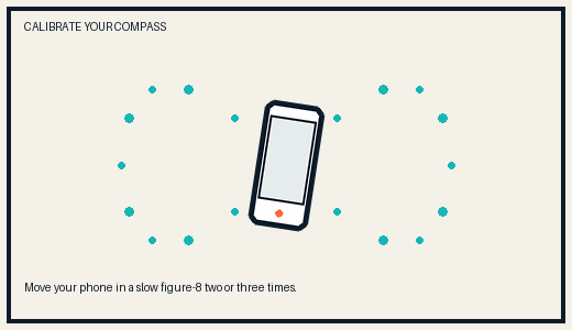 Animation showing a phone moving in a figure-eight pattern to calibrate its compass